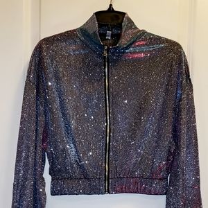 Mock neck crop top with long sleeve. Holographic